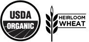 USDA Organic, Heirloom Wheat, Non-GMO project Verified logos